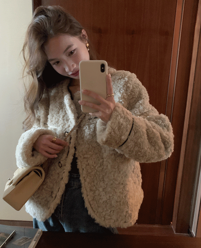 [PREMIUM]노카라 양털 크롭 자켓 숏 퍼자켓 크롭무스탕 트위드자켓st 겨울자켓 후리스 결혼식 하객룩 세미정장 데이트룩