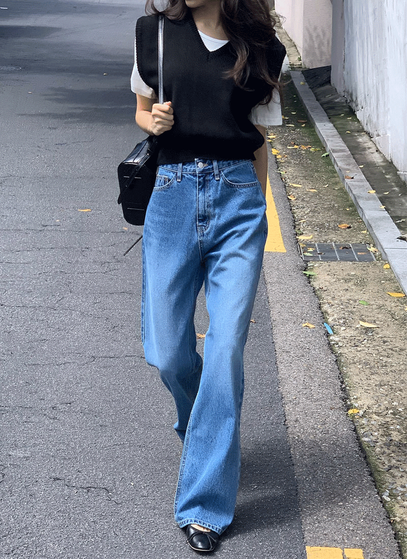 위드블룸 콜릿 진청 세미 와이드 데님 pt