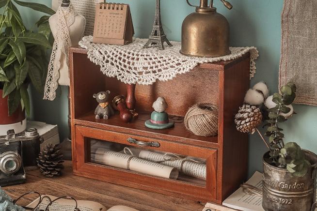 [쿠폰가 15,120원] 엔틱 원목 서랍형 2단 악세사리 미니 수납장