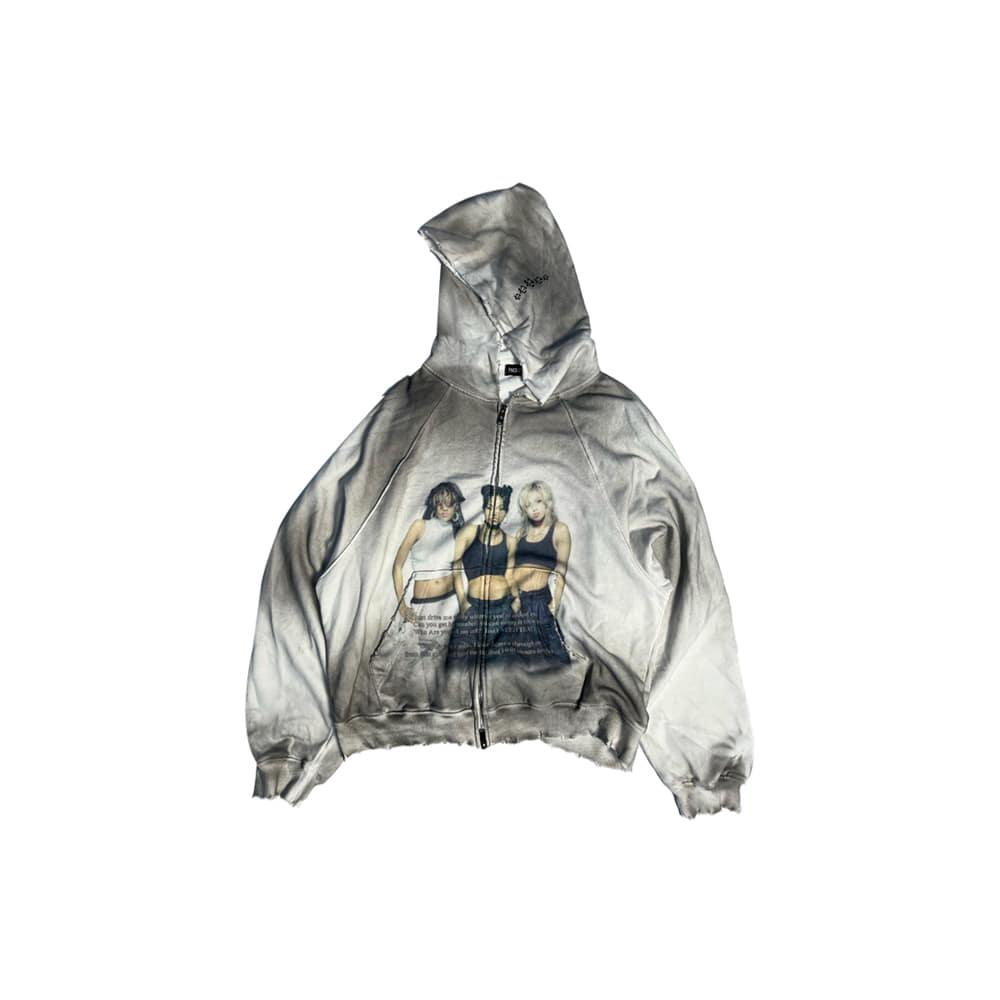 [PACOSPLY : 파코서플라이] DOLLY DIRTY ZIP UP  HOODIE DIRTY WHITE