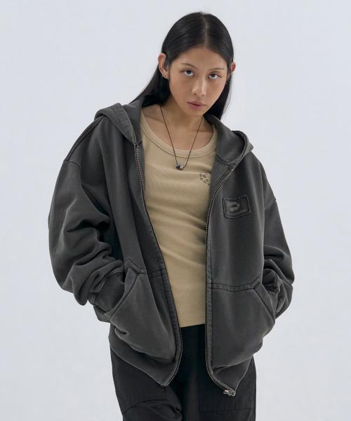 Logo Patch Zipup Hoodie Dark Brown