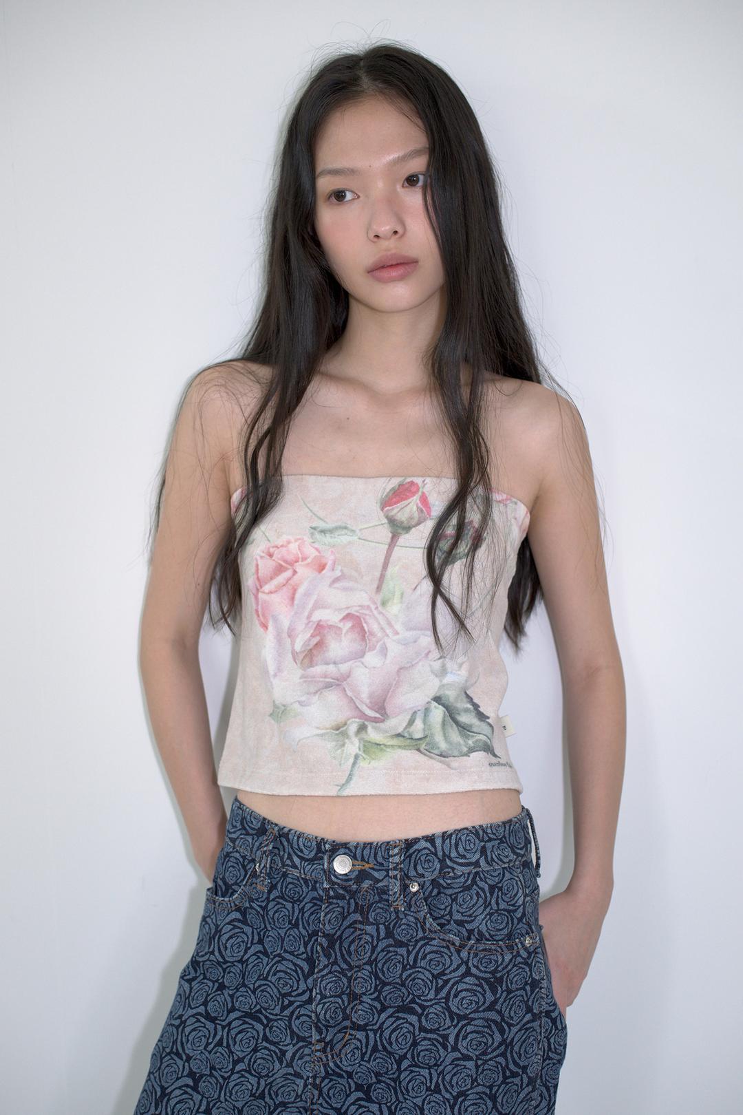 FLORAL TERRY TUBE TOP_CREAM