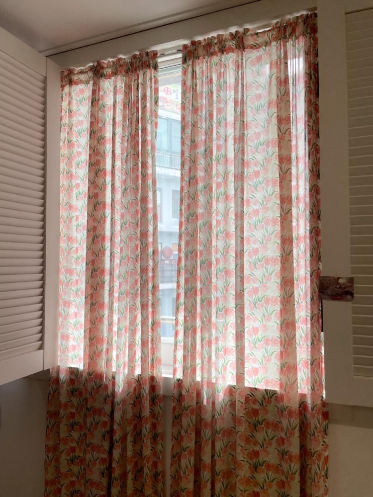 coral tulip curtain 빈티지 플라워 커튼 꽃무늬 레트로 차르르 포인트 반창