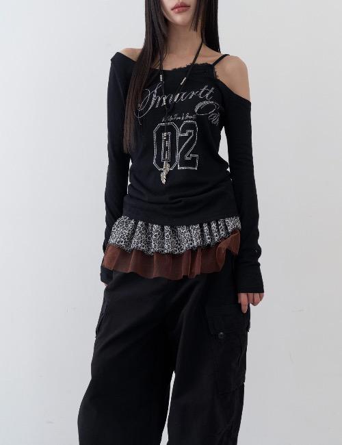 one shoulder lace printing tee