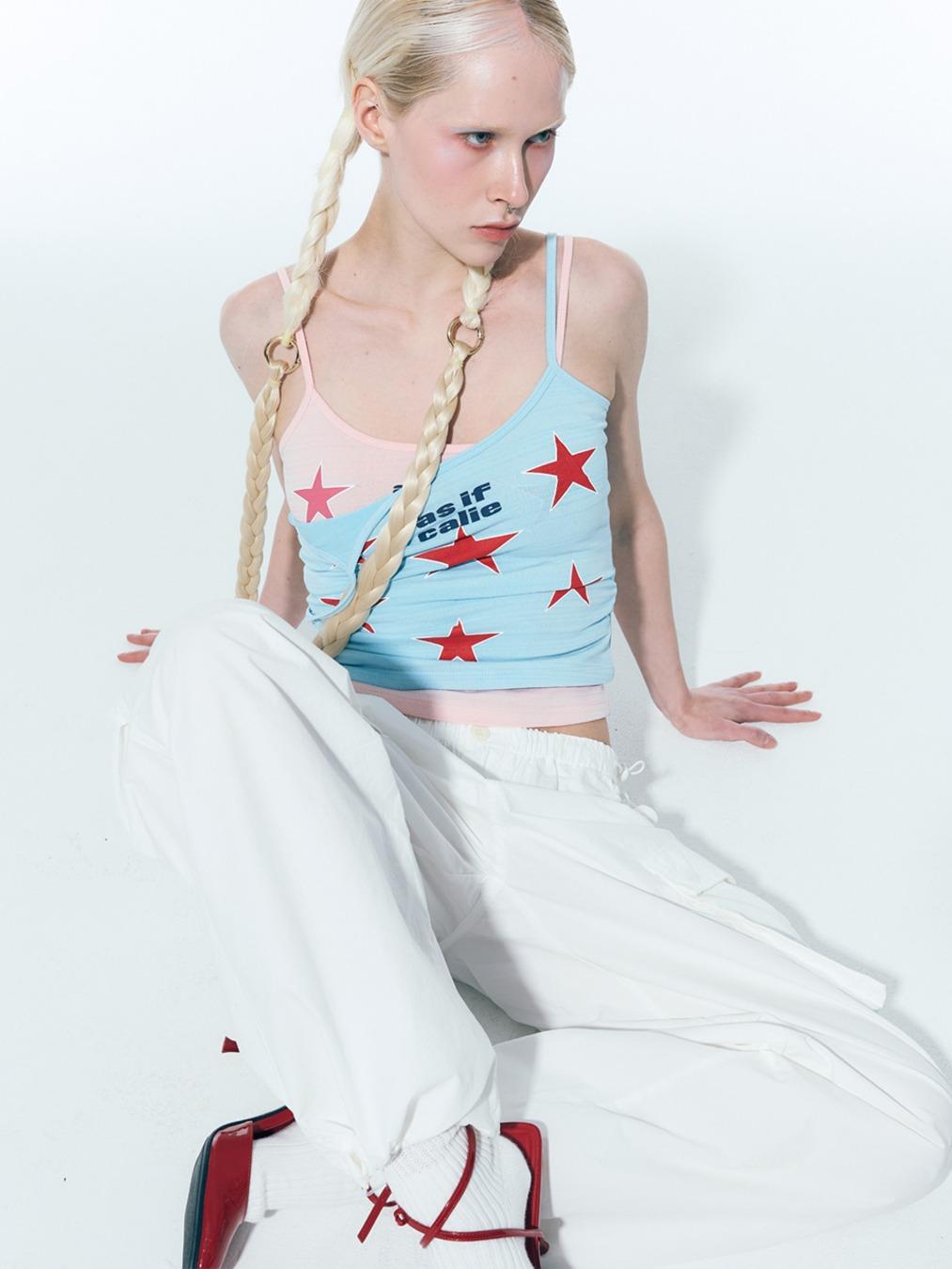 SHIRRING STAR SLEEVELESS TOP SKYBLUE