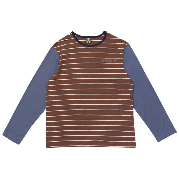 오프셋 스트라이프 티셔츠 코코아