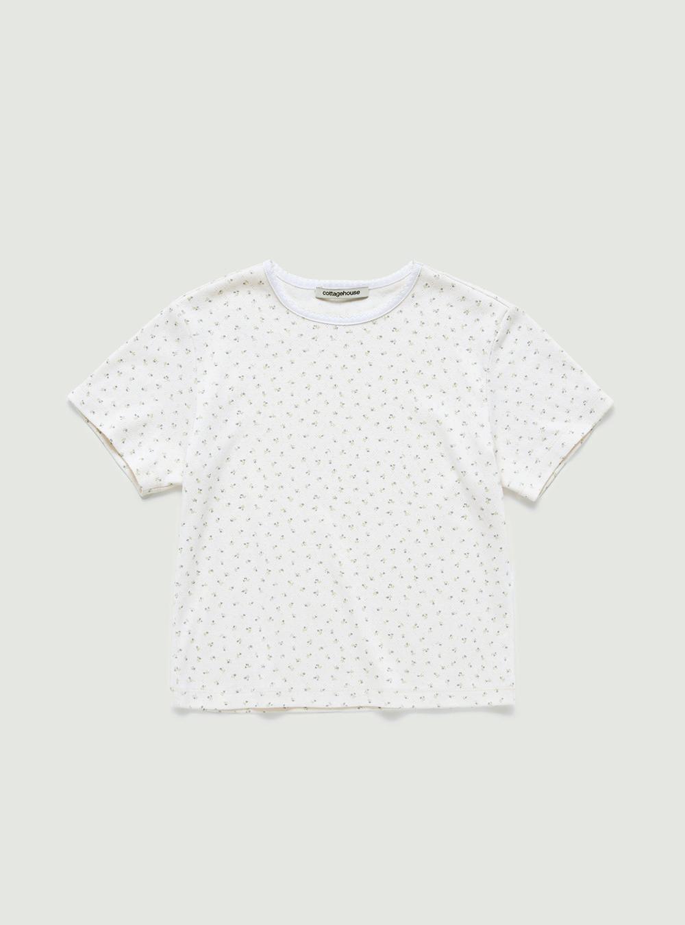 Point neck t-shirt. Flower