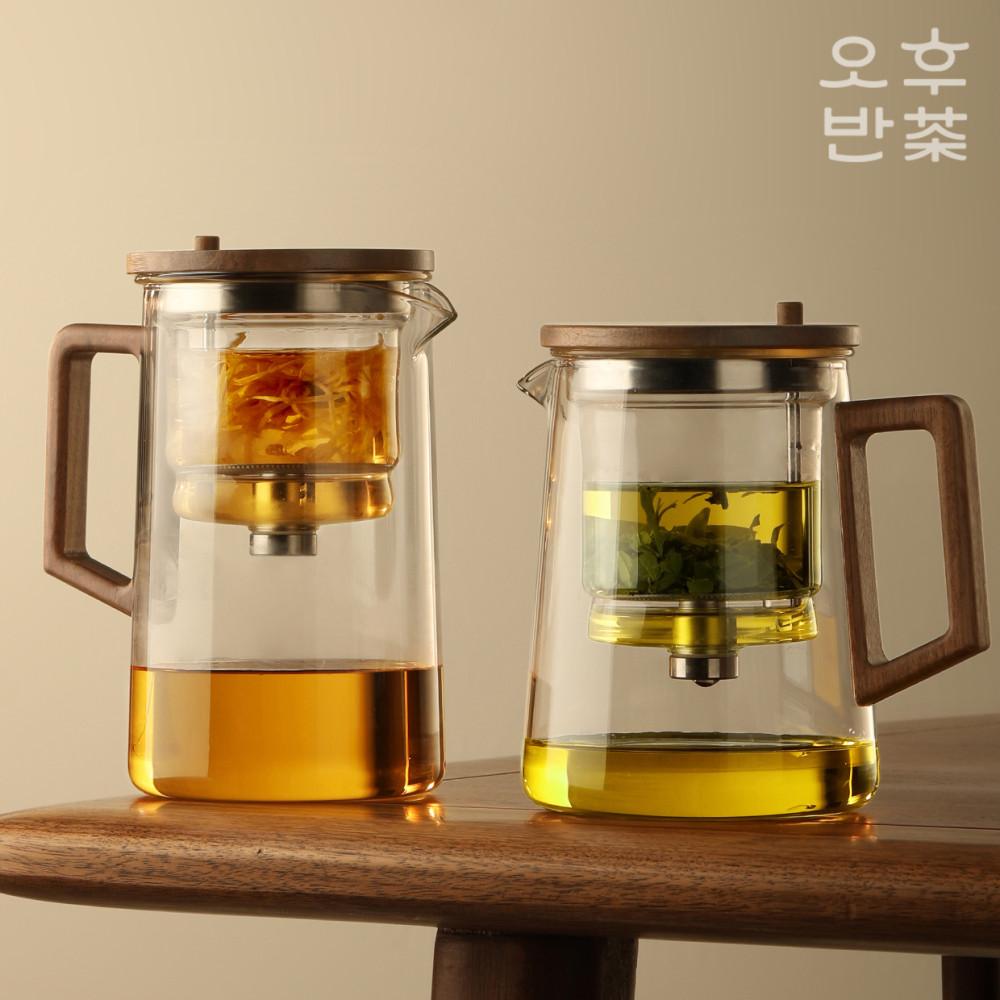 오후반차 원버튼 우드 표일배 내열유리 티포트 티머그 다도구 차우리기 차우림 도구
