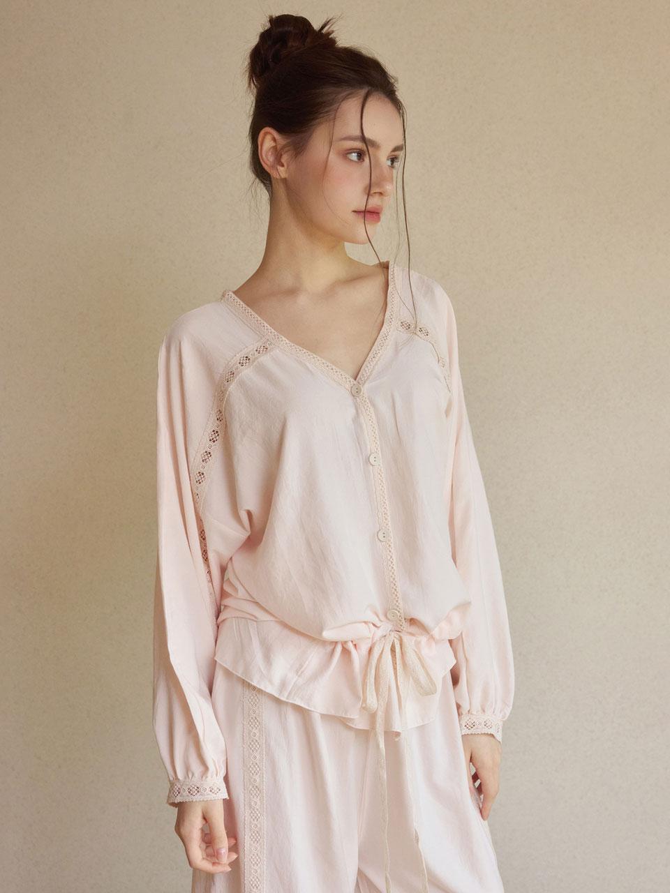 여성 제시 샌드워싱 긴소매 셔츠 투피스 잠옷 25-08031