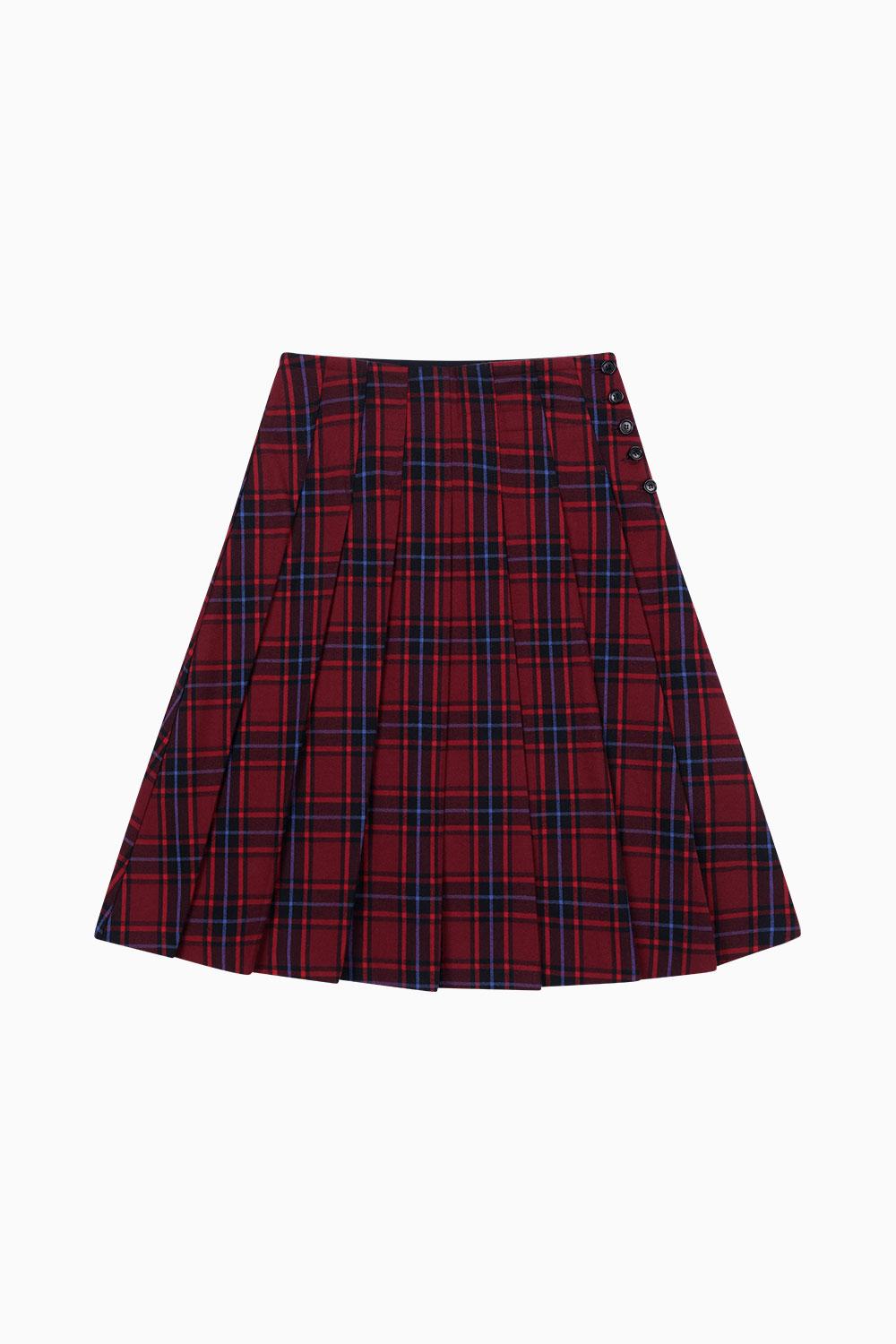 [11/13 예약배송] PLEATS BUTTON SKIRT, RED CHECK