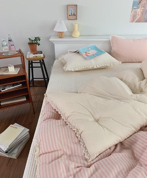 [무드 핑크 레이스] 워싱멜란선염,60수워싱아사_차렵이불 세트 (S,Q,K)