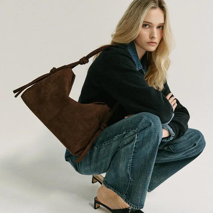 NODI BAG _ 스웨이드 브라운 숄더백 호보백