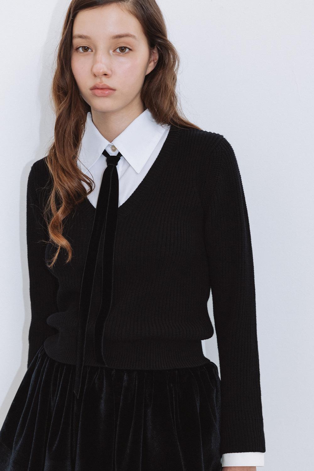 [TIE SET]V-NECK SHIRT LAYER KNIT_TT5W302BK