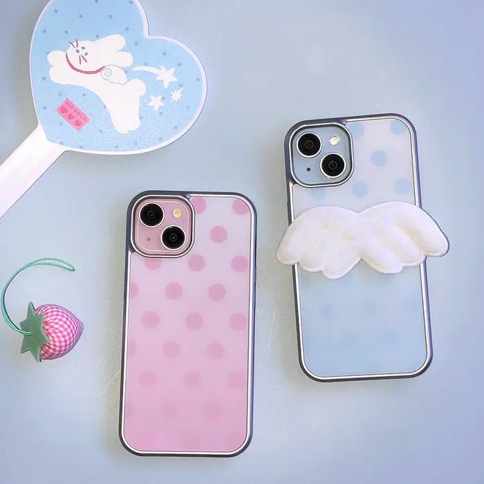 아이폰17시리즈추가)Dot gradation pink/blue 글래스/에폭시 실버 범퍼 폰케이스