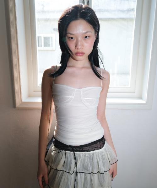 메쉬 라인 셔링 캐미솔 *크림