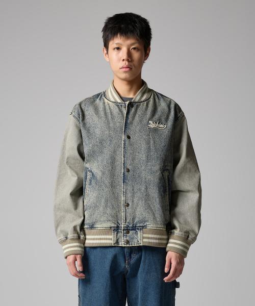 웨이브 로고 데님 봄버 재킷 Tinted Denim