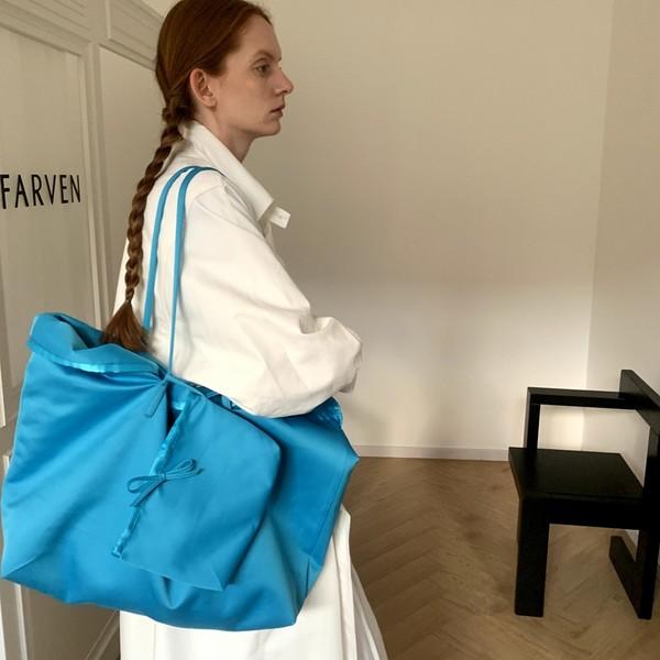 LONSLAN Satin Glossy Blue Ribbon Shopping Bag