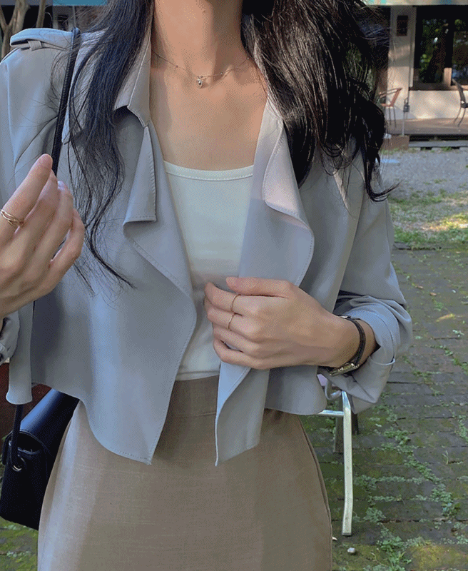 노버튼 크롭 트렌치 자켓 (4color)