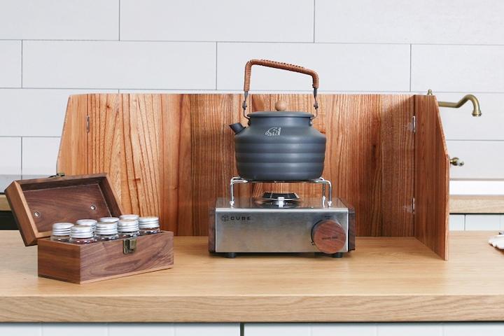 우드 자석 가스 버너 바람막이 감성 캠핑 접이식 + 보관 가방