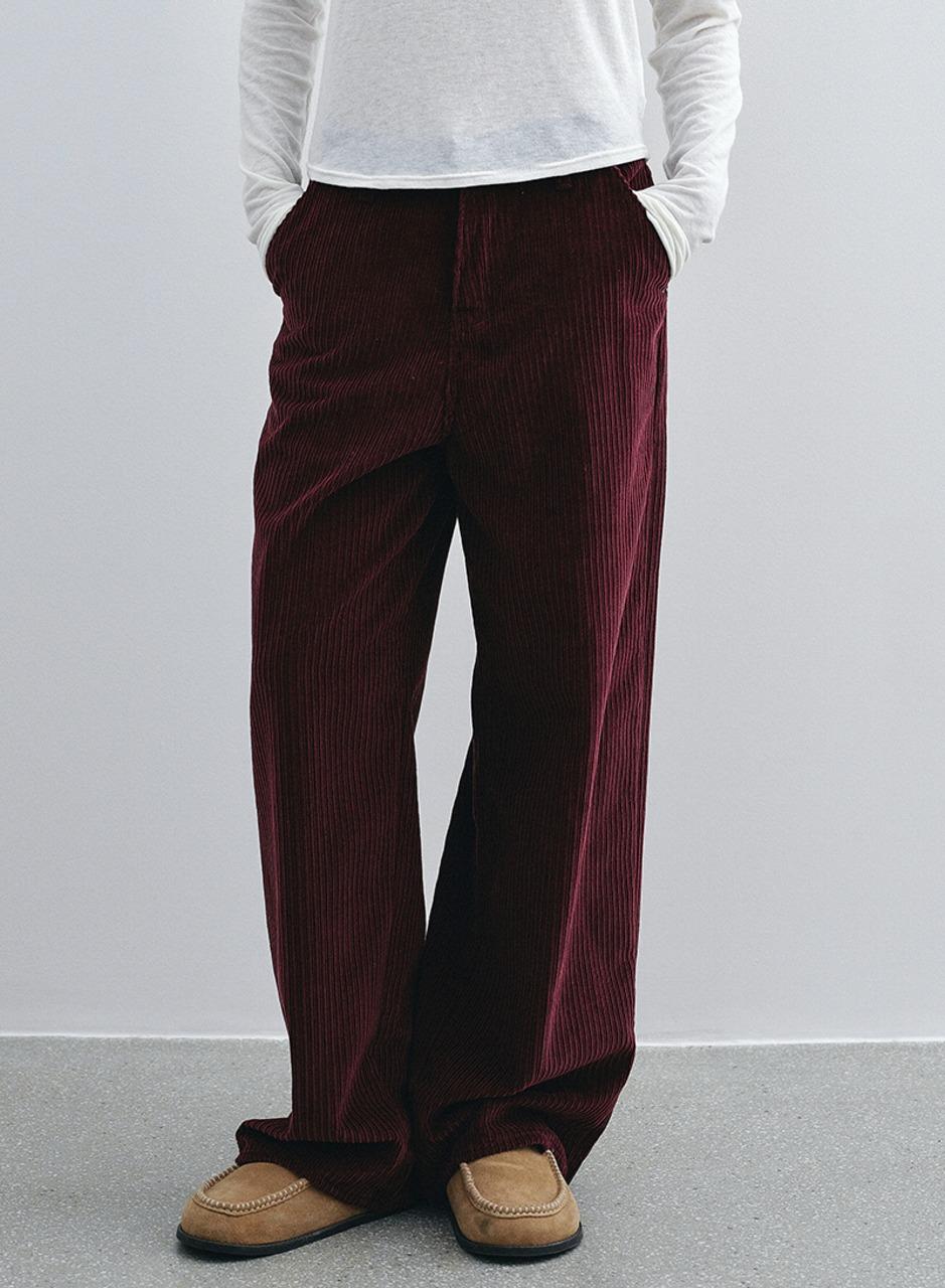 소프트 코듀로이 와이드 팬츠 - 와인