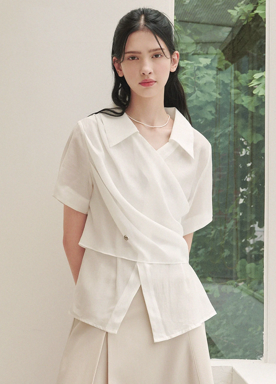 Florescence Flat-Collar Wrap Blouse 