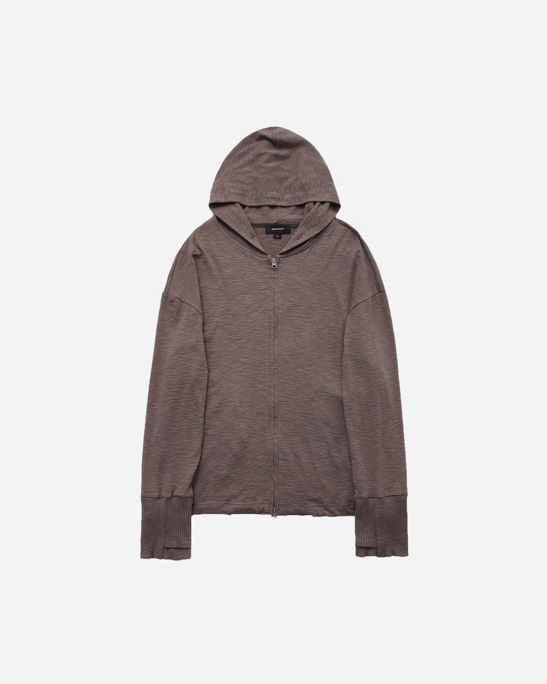 SLUB WOOL HOODED ZIP UP (BROWN)