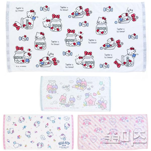 (일본) 헬로키티 마이멜로디 리틀트윈스타 면100% 바디 바스타올 수건(중형 104x52cm 4type)  캐릭터 수영장 목욕 샤워타올 비치타월