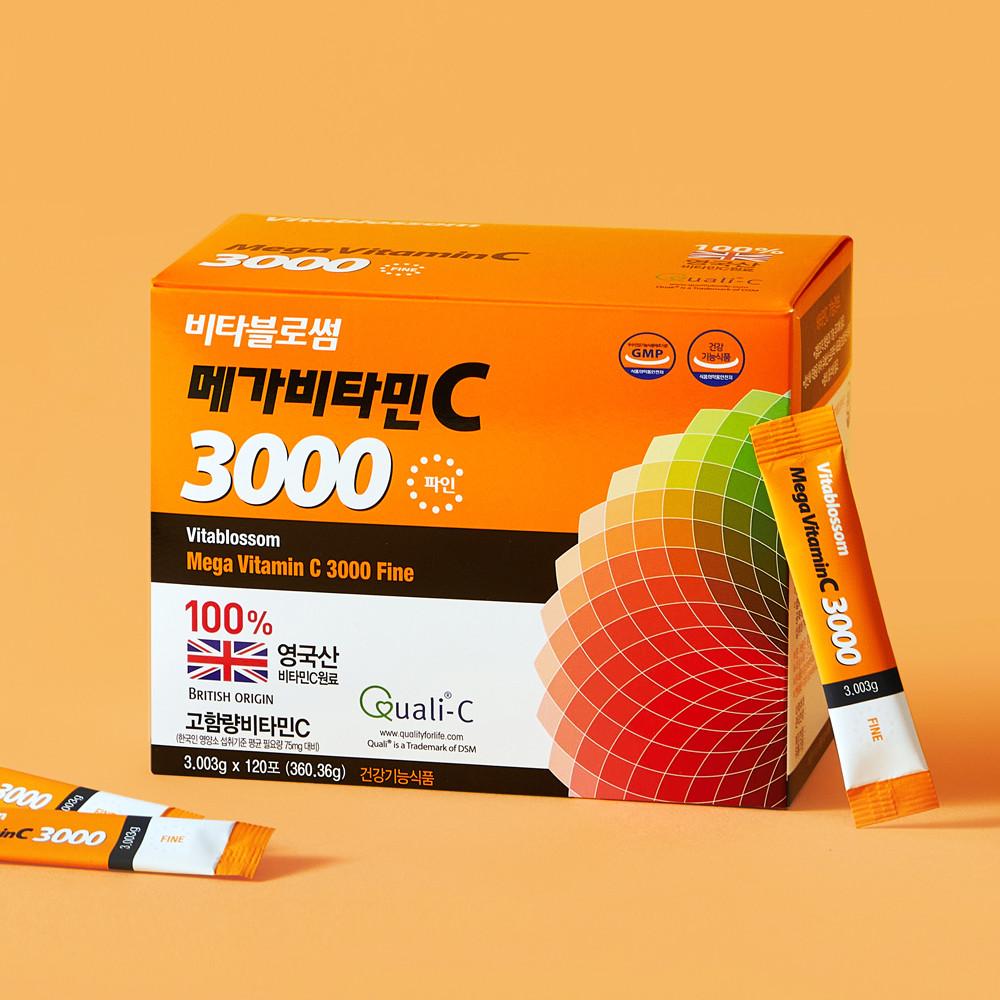 비타블로썸 메가비타민C3000 파인 120포 4개월분 DSM 프리미엄 영국산 고함량 비타민씨