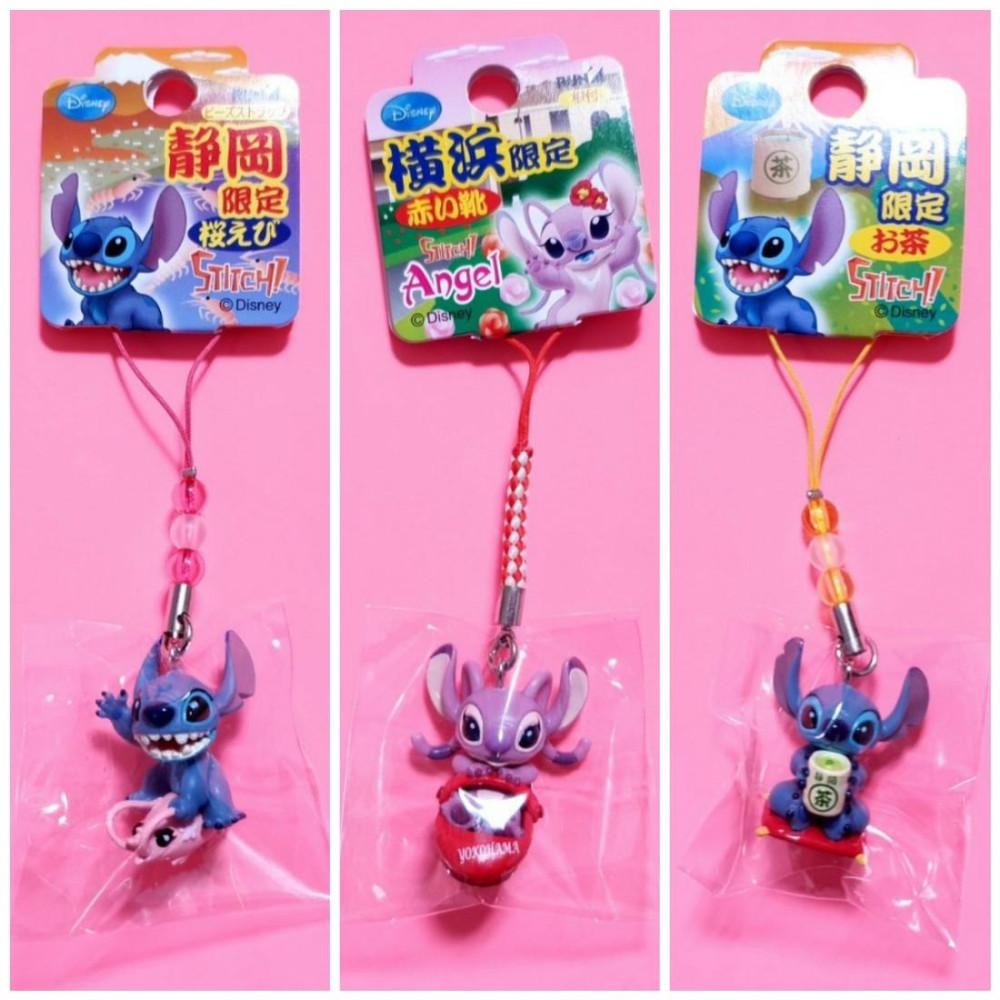 [고전문구/완구] 요코하마 한정 스티치 엔젤 피규어 비즈 스트랩 키링 핸드폰줄