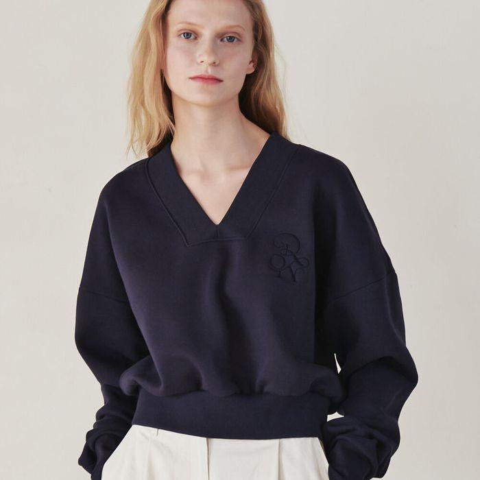 BOLD RIB V NECK SWEATSHIRT NAVY