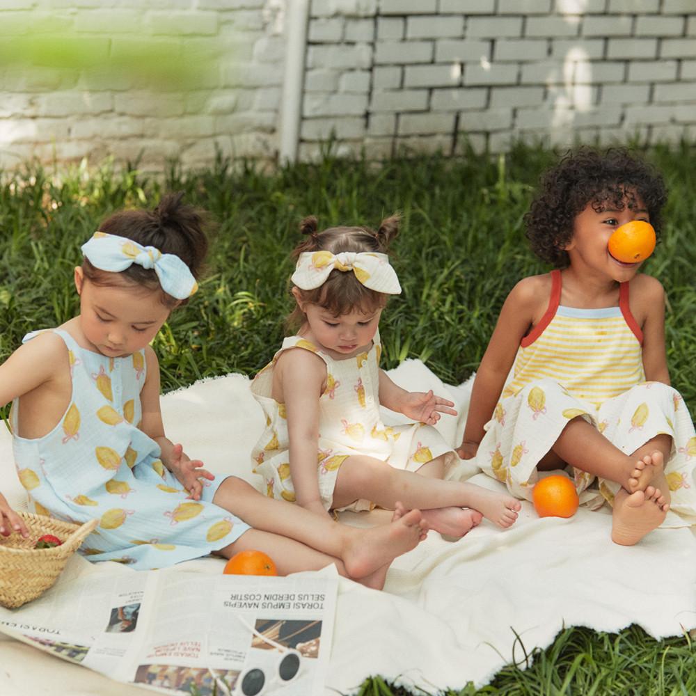 아기 여름 민소매 레몬 거즈 바디수트 신생아 바디슈트 옷