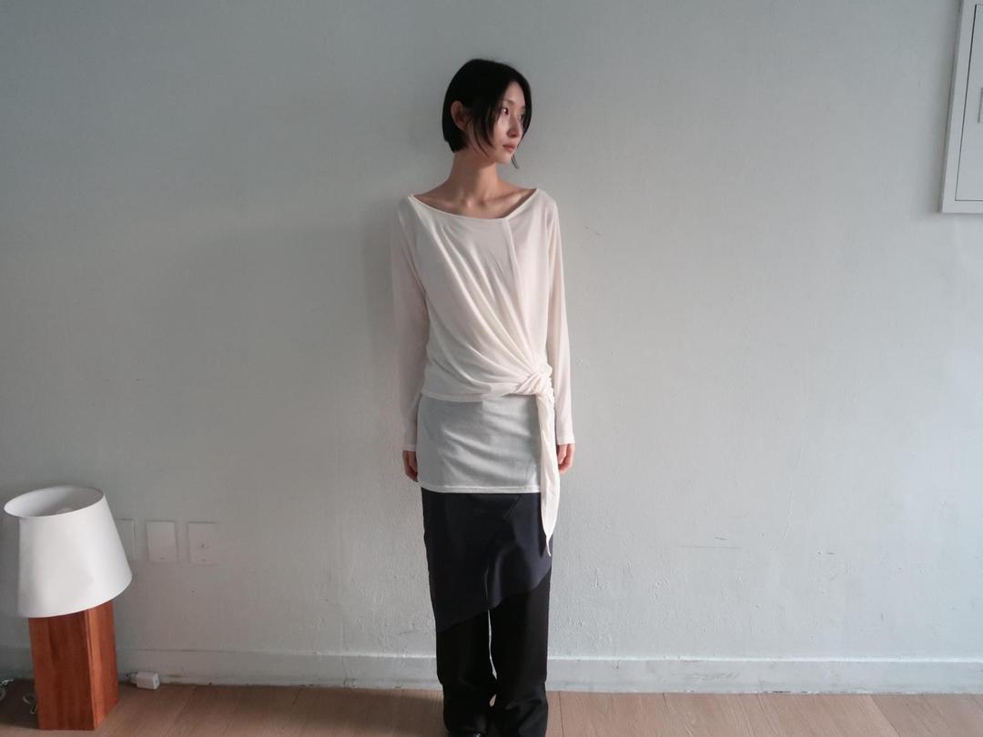 뮤로우 TIE DRAPE BOAT NECK TEE 3COL