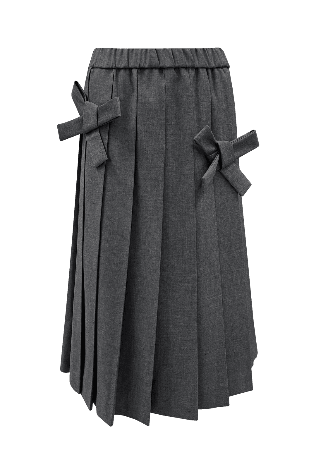 BOW LONG PLEATED SKIRT (GRAY)