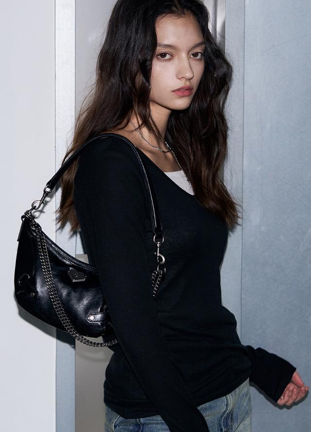 Vintage Chain Cross Shoulder Bag _Mini [BLACK]