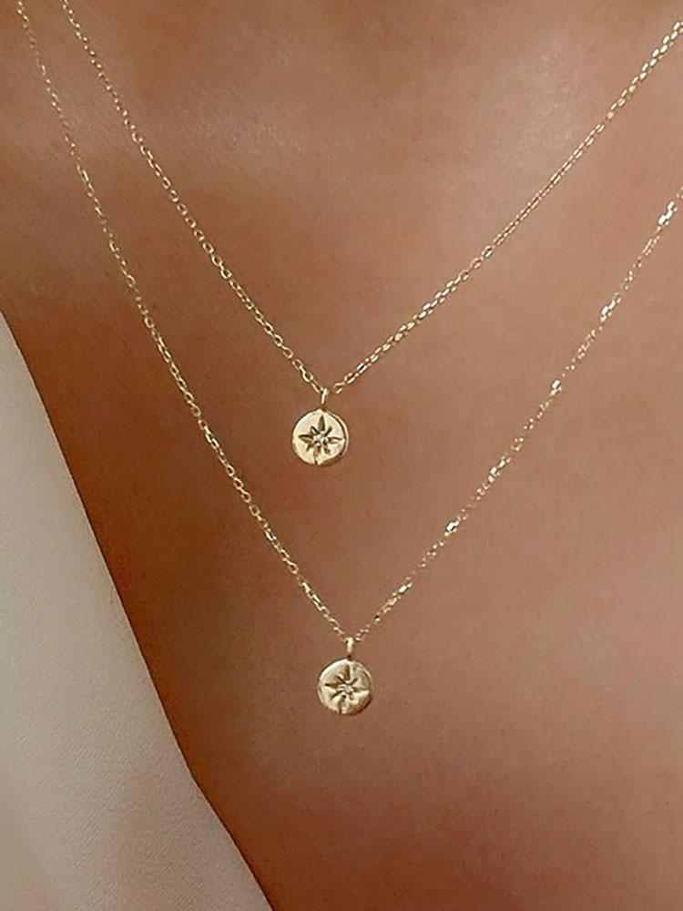 14k 플랫 다이아 네크리스 2color 여자 금 별 조각 코인 목걸이