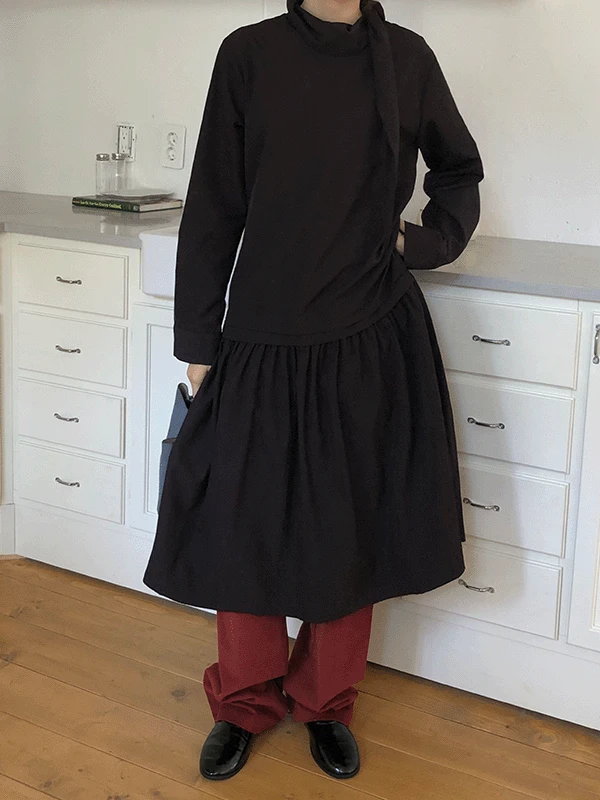 드레이프 타이 롱 원피스