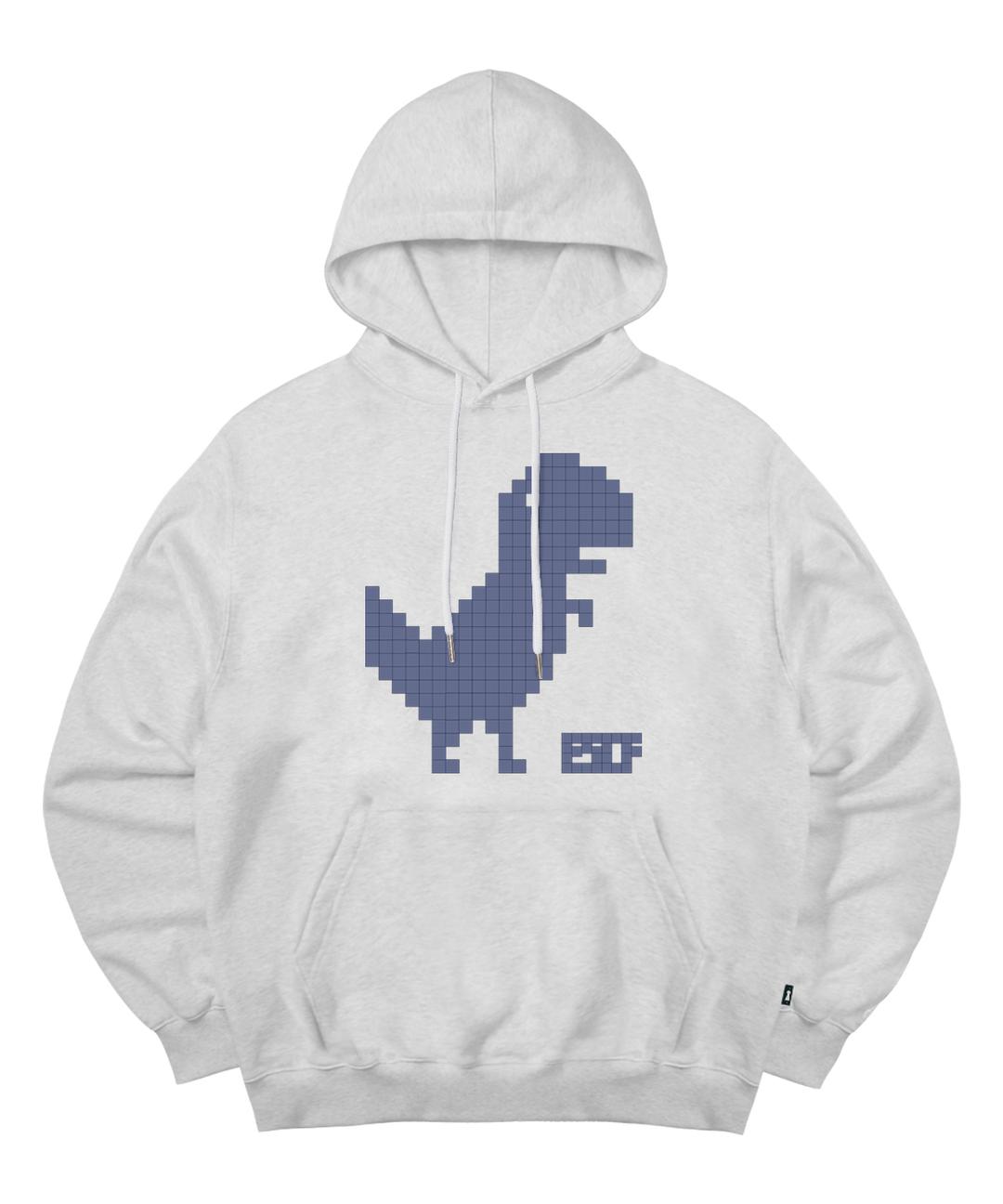 픽셀 다이노소어 프린트 후드티 화이트멜란지