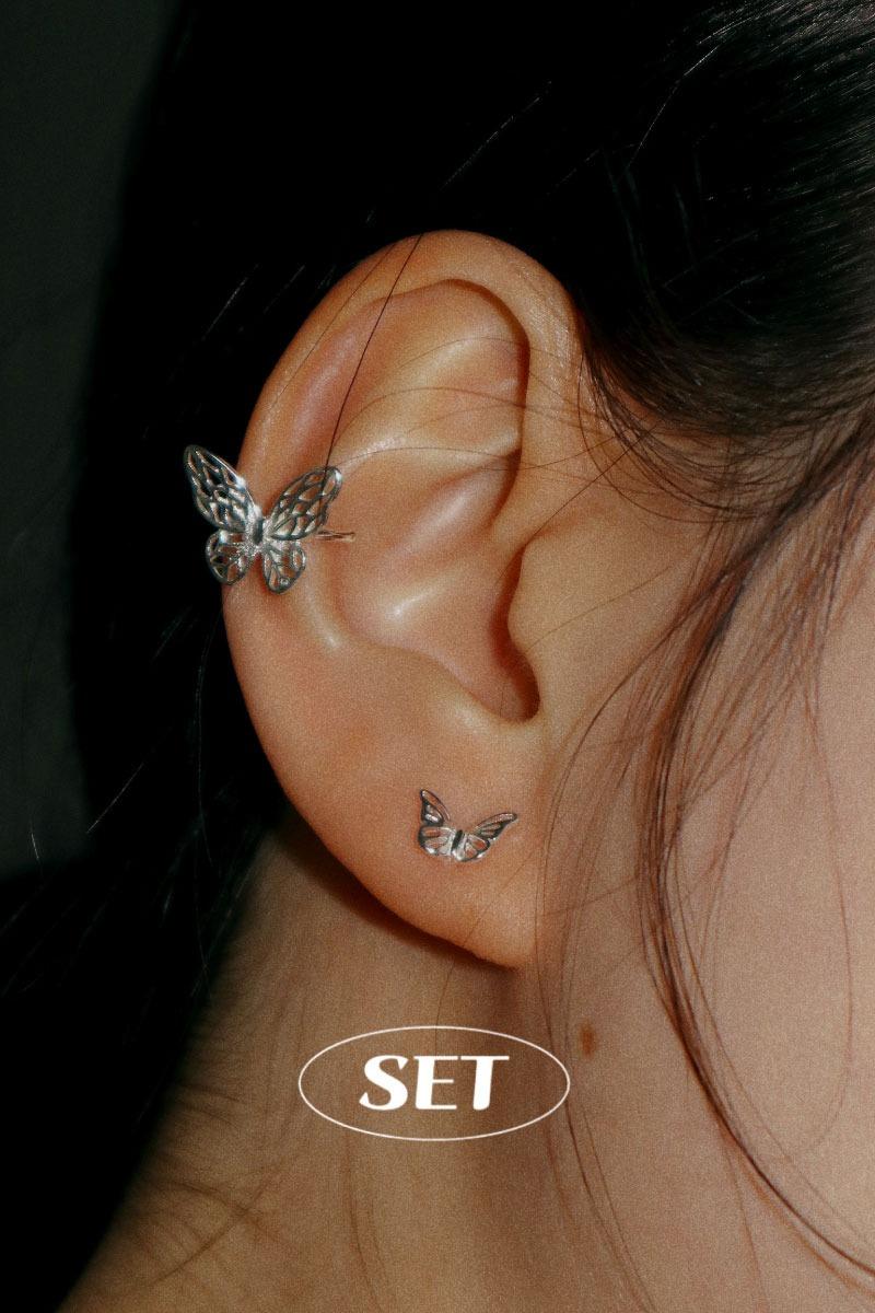 [SET] 925silver 글림 나비 이어커프 귀찌 (1ea) & 글림 미니 나비 귀걸이 (2ea) 세트