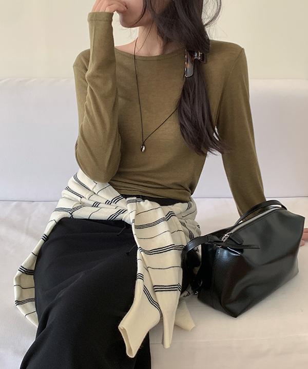 오브뮤트  [OV.M/간절기ver./여리핏] 뮤트 절개 레이어드 텐셀 티셔츠