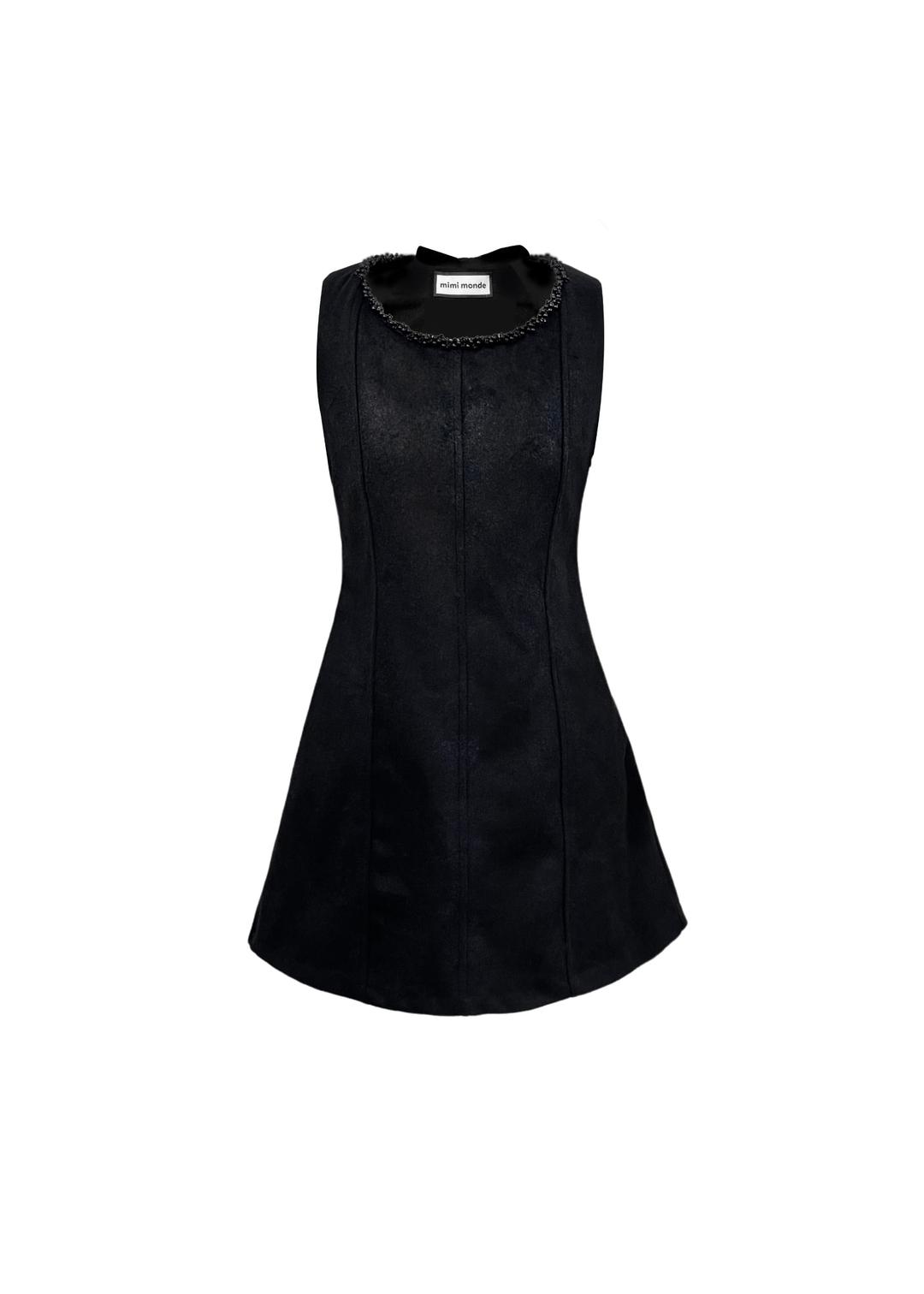 Beads neck ribbon dress