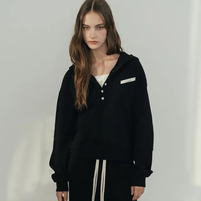 (W) 테일러 코튼 스웻 후드 티셔츠 블랙