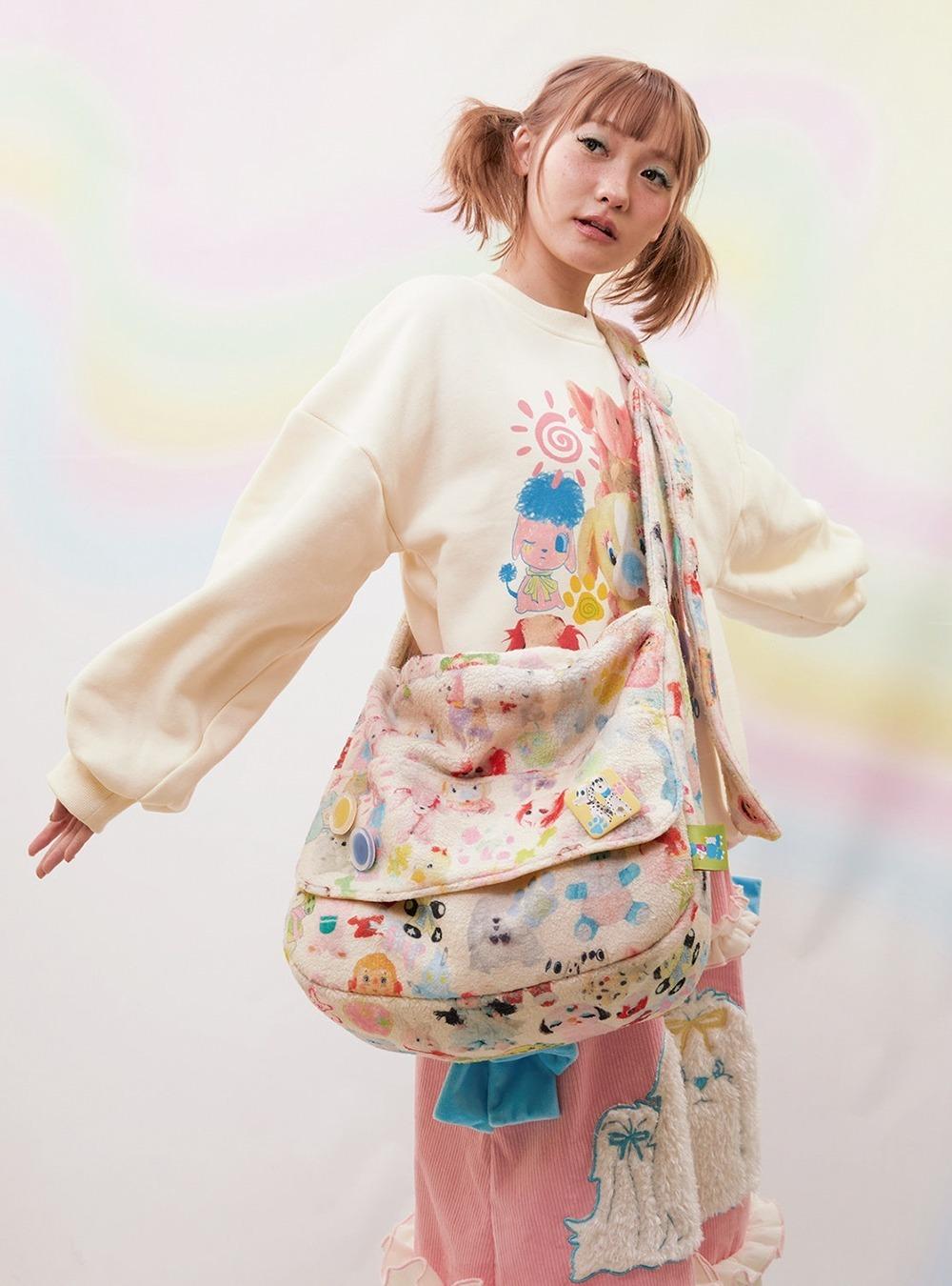[FRUFRU] Lamb Velvet Toy Print Messenger Bag