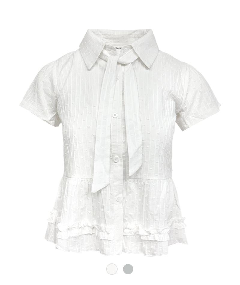 스노우 도트 타이넥 블라우스