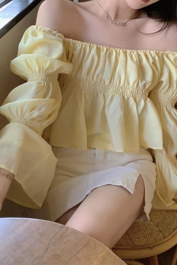 소세지 소매 오프숄더 긴팔 셔츠