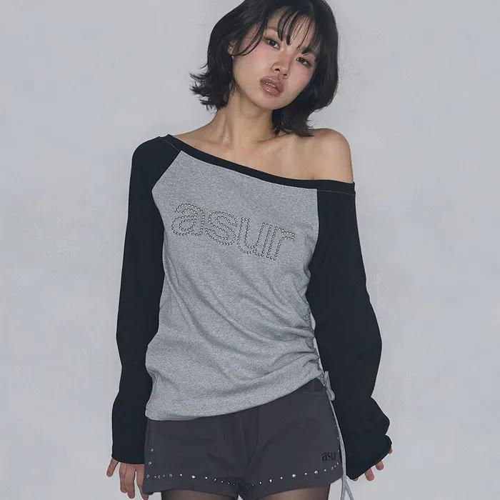 AU 보트넥 셔링 롱슬리브 멜란지