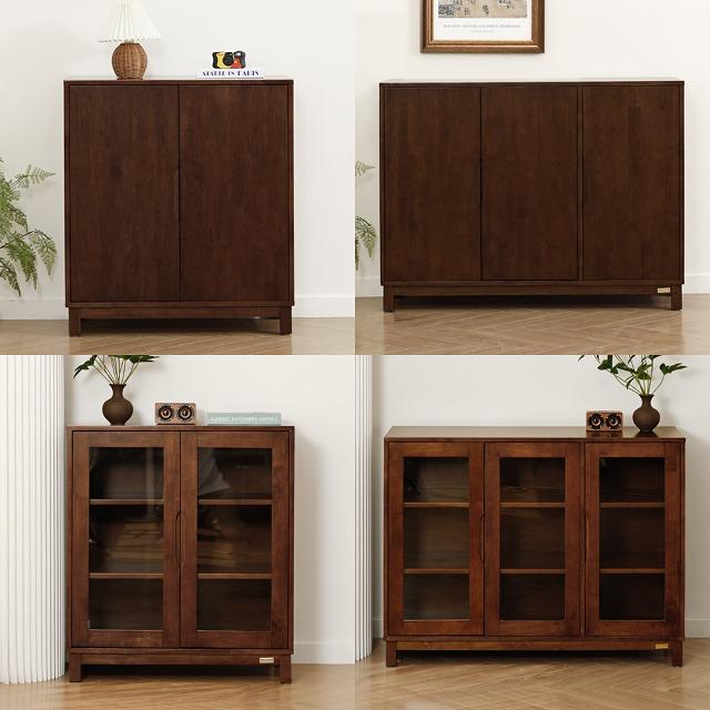 바네스데코 스칸디 브라운 고무나무 원목 3단 선반 수납장  800/1200