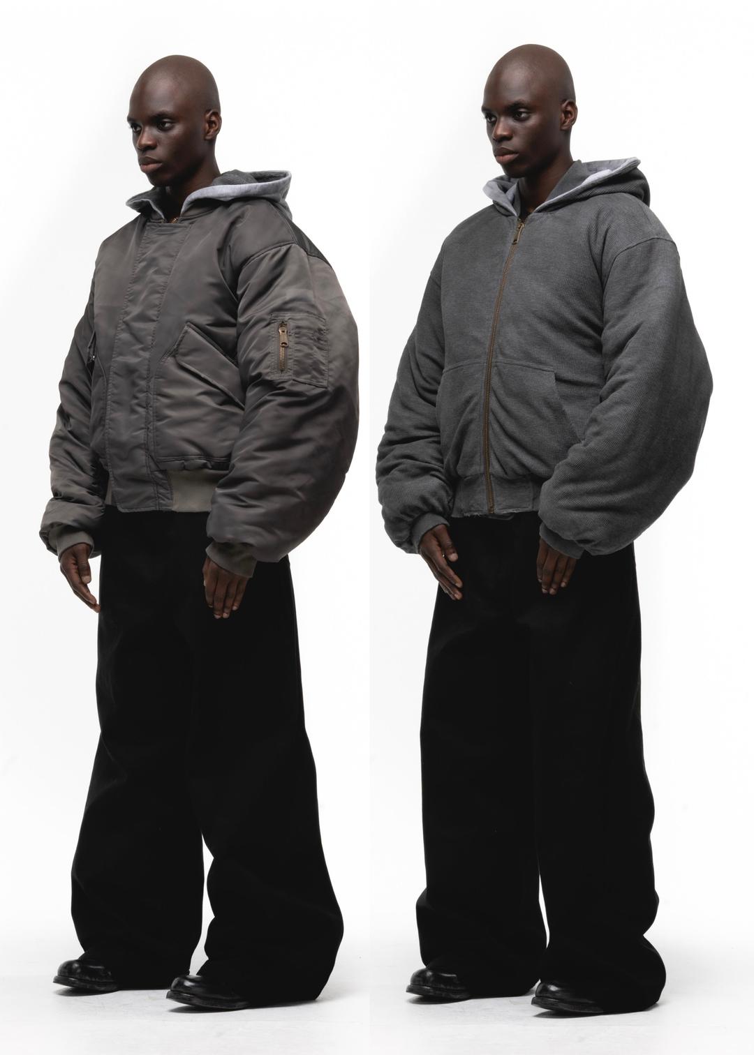 BASIC REVERSIBLE WAFFLE BOMBER GREY - SMALL