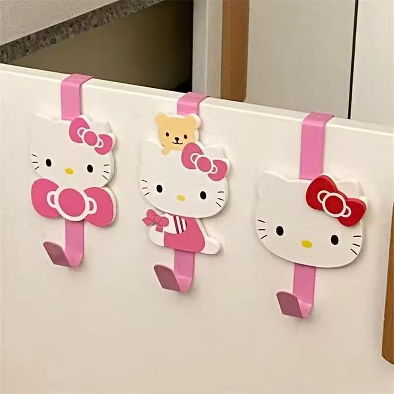 애니메이션 헬로 키티 카와이 보관 후크 주방 정리함 랙, 산리오 캐비닛 문짝 백 후크 타월 행어 욕실 액세서리, 1 개