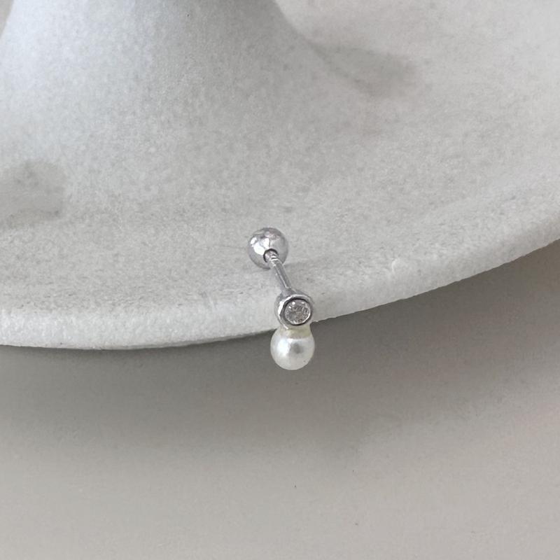 925 Round stone pearl piercing (single)