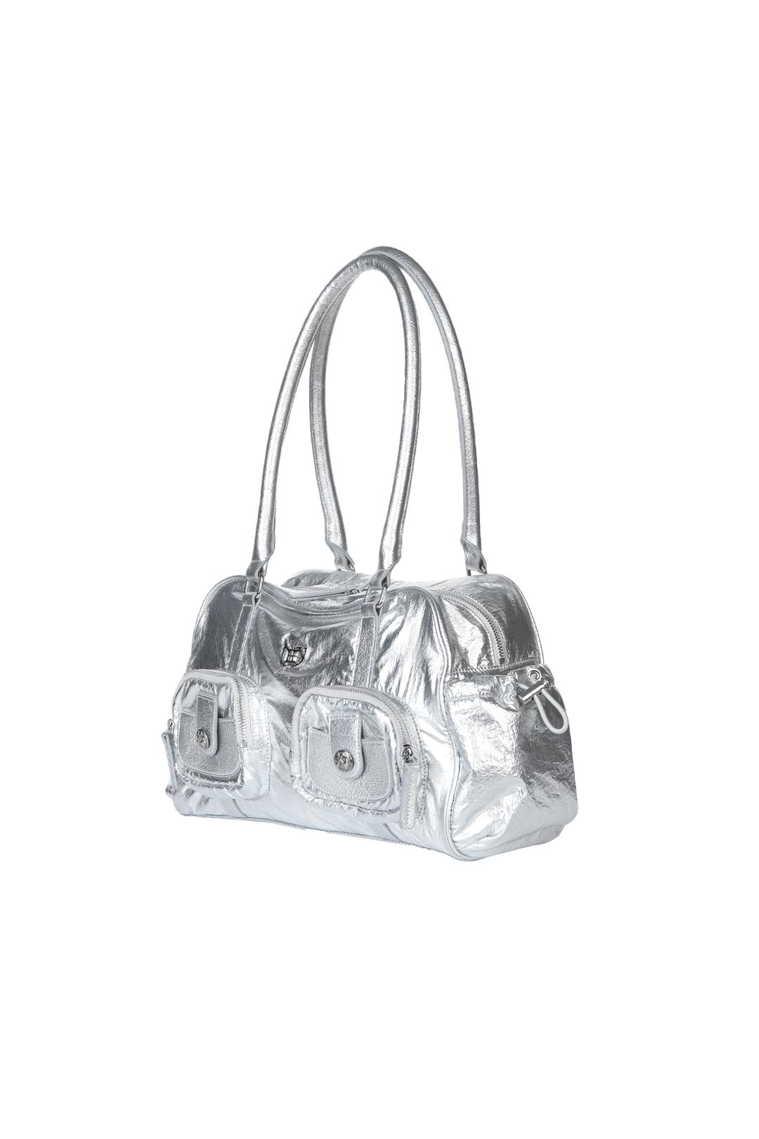 METAL LOGO POCKET SHOULDER BAG SILVER